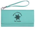 Snowflakes Ladies Leatherette Wallet - Laser Engraved- Teal (Personalized)