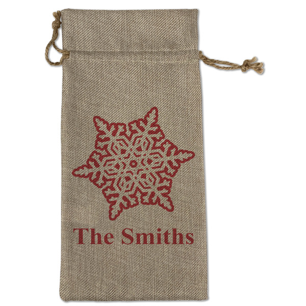 Custom Snowflakes Large Burlap Gift Bag - Front (Personalized)