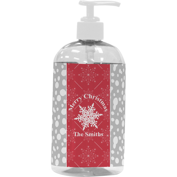 Custom Snowflakes Plastic Soap / Lotion Dispenser (16 oz - Large - White) (Personalized)