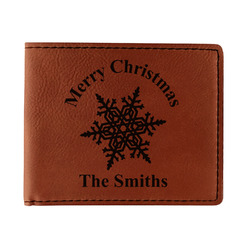 Snowflakes Leatherette Bifold Wallet - Double Sided (Personalized)