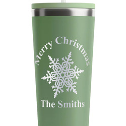 Snowflakes RTIC Everyday Tumbler with Straw - 28oz - Light Green - Double-Sided (Personalized)