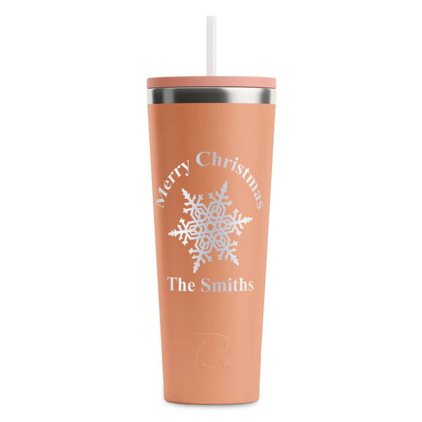 Custom Snowflakes RTIC Everyday Tumbler with Straw - 28oz - Peach - Single-Sided (Personalized)