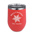 Snowflakes Stemless Stainless Steel Wine Tumbler - Coral - Double Sided (Personalized)