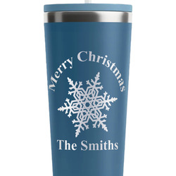 Snowflakes RTIC Everyday Tumbler with Straw - 28oz - Steel Blue - Double-Sided (Personalized)