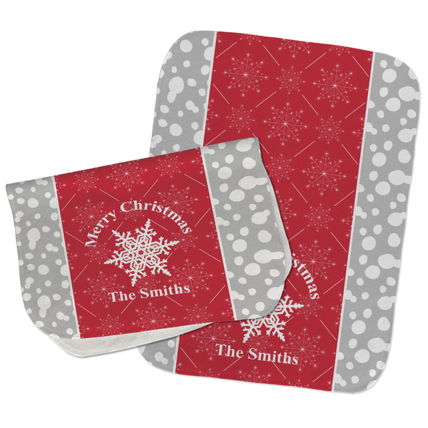 Custom Snowflakes Burp Cloths - Fleece - Set of 2 w/ Name or Text