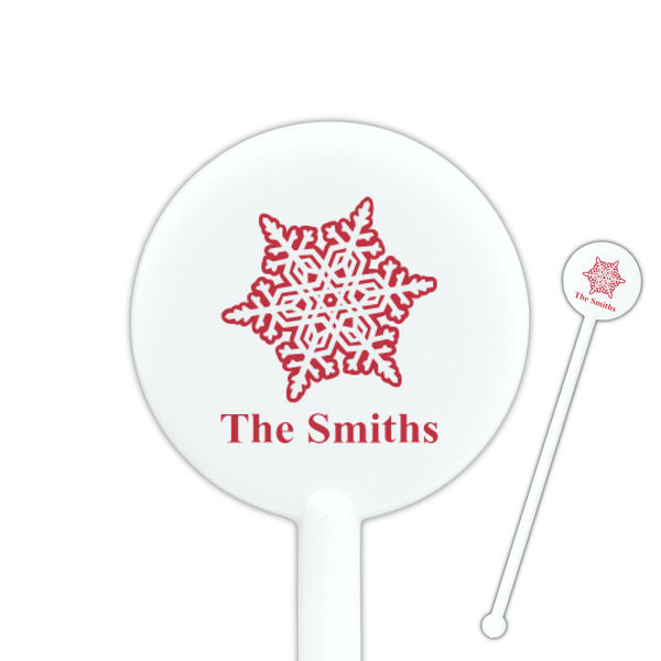 Custom Snowflakes 5.5" Round Plastic Stir Sticks - White - Double Sided (Personalized)