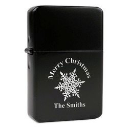 Snowflakes Windproof Lighter - Black - Double Sided & Lid Engraved (Personalized)