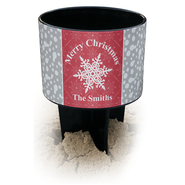 Custom Snowflakes Black Beach Spiker Drink Holder (Personalized)