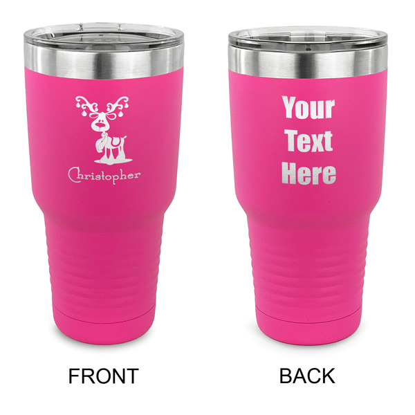 Custom Reindeer 30 oz Stainless Steel Tumbler - Pink - Double Sided (Personalized)