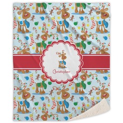 Reindeer Sherpa Throw Blanket - 60"x80" (Personalized)