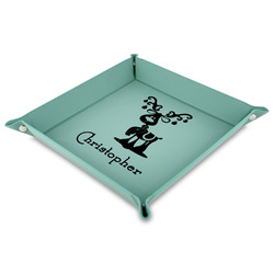 Reindeer Faux Leather Dice Tray - 9" x 9"  - Teal (Personalized)