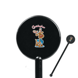 Reindeer 5.5" Round Plastic Stir Sticks - Black - Single Sided (Personalized)