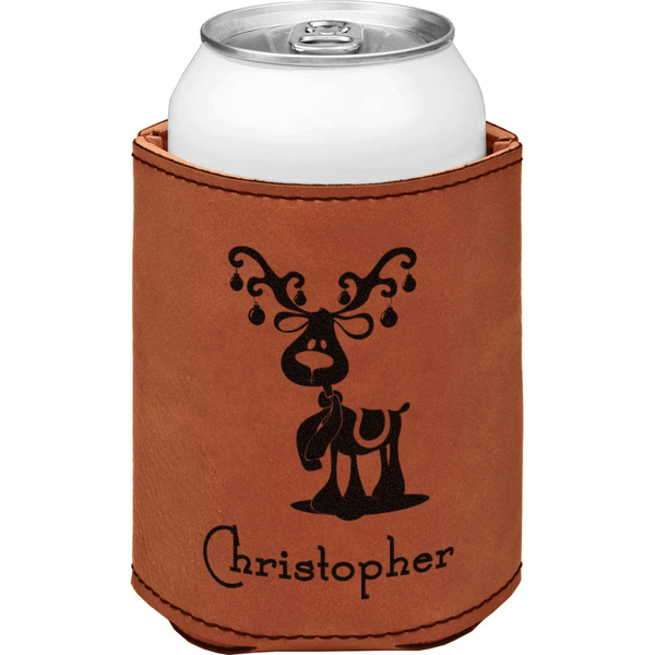 Custom Reindeer Leatherette Can Sleeve - Single Sided (Personalized)