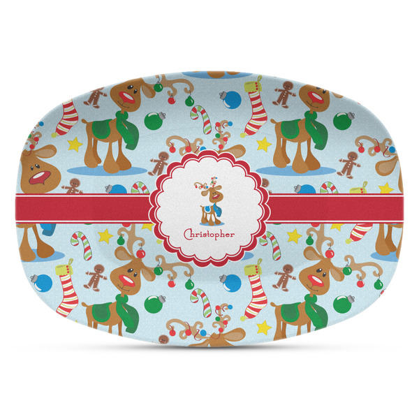 Custom Reindeer Plastic Platter - Microwave & Oven Safe Composite Polymer (Personalized)