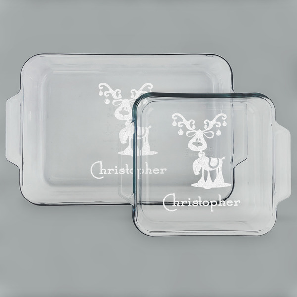 Custom Reindeer Set of Glass Baking & Cake Dish - 13in x 9in & 8in x 8in (Personalized)