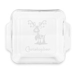 Reindeer Glass Cake Dish with Truefit Lid - 8in x 8in (Personalized)