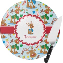Reindeer Round Glass Cutting Board - Medium (Personalized)