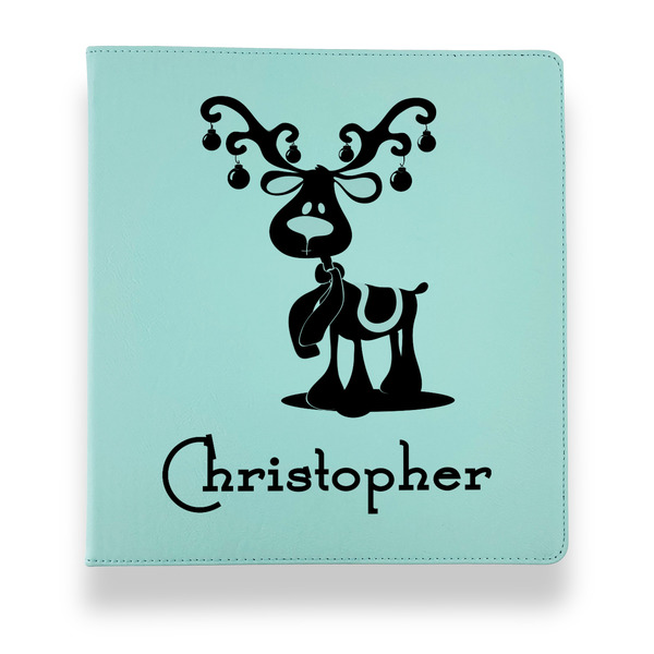 Custom Reindeer Leather Binder - 1" - Teal (Personalized)