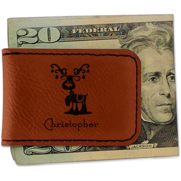 Custom Reindeer Leatherette Magnetic Money Clip - Single Sided (Personalized)