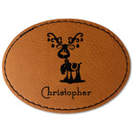 Reindeer Faux Leather Iron On Patch - Oval (Personalized)