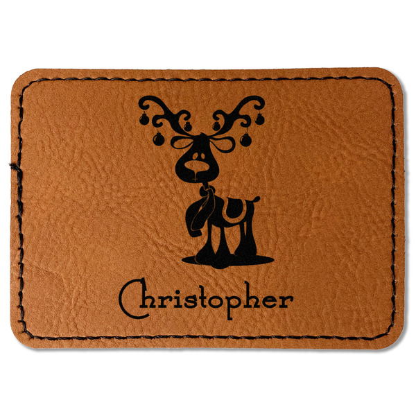 Custom Reindeer Faux Leather Iron On Patch - Rectangle (Personalized)