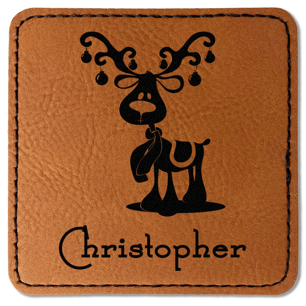 Custom Reindeer Faux Leather Iron On Patch - Square (Personalized)