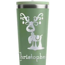 Reindeer RTIC Everyday Tumbler with Straw - 28oz - Light Green - Double-Sided (Personalized)