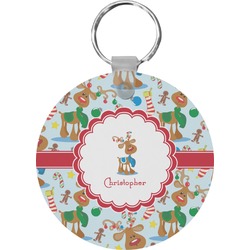 Reindeer Round Plastic Keychain (Personalized)