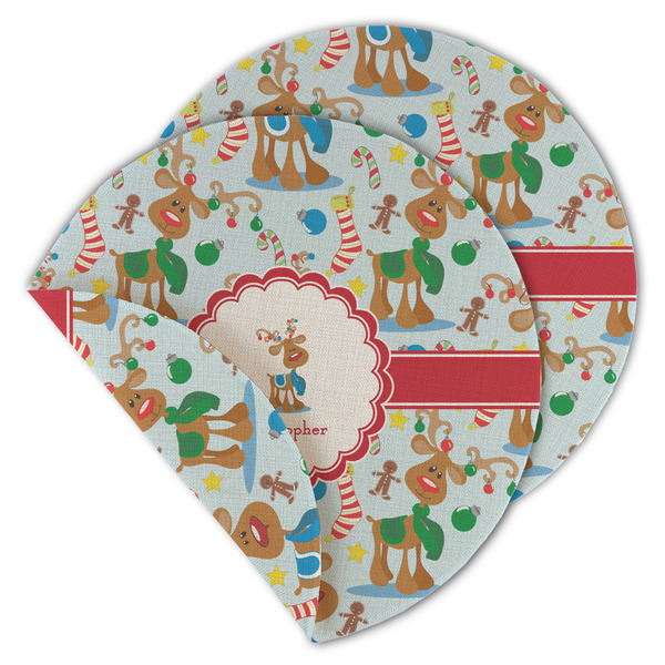 Custom Reindeer Round Linen Placemat - Double Sided - Set of 4 (Personalized)