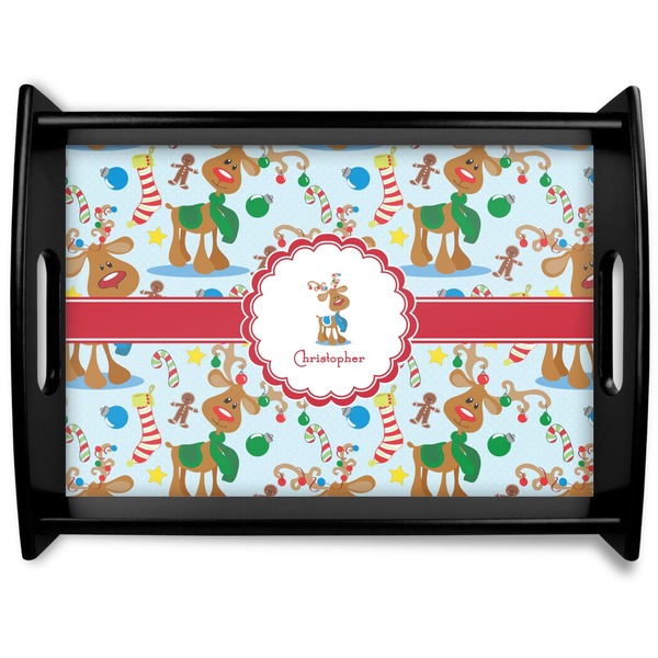 Custom Reindeer Black Wooden Tray - Large (Personalized)