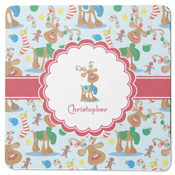 Custom Reindeer Square Rubber Backed Coaster (Personalized)