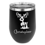 Reindeer Stemless Stainless Steel Wine Tumbler - Black - Single Sided (Personalized)