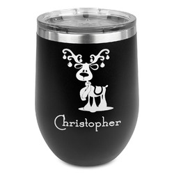 Reindeer Stemless Stainless Steel Wine Tumbler - Black - Single Sided (Personalized)