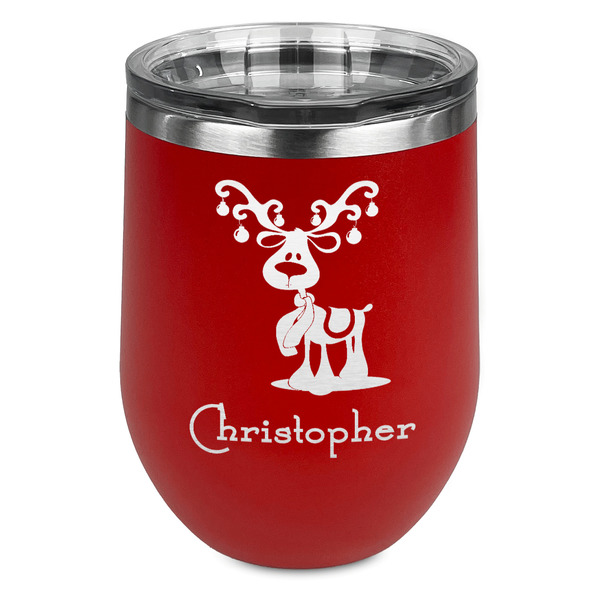 Custom Reindeer Stemless Stainless Steel Wine Tumbler - Red - Double Sided (Personalized)