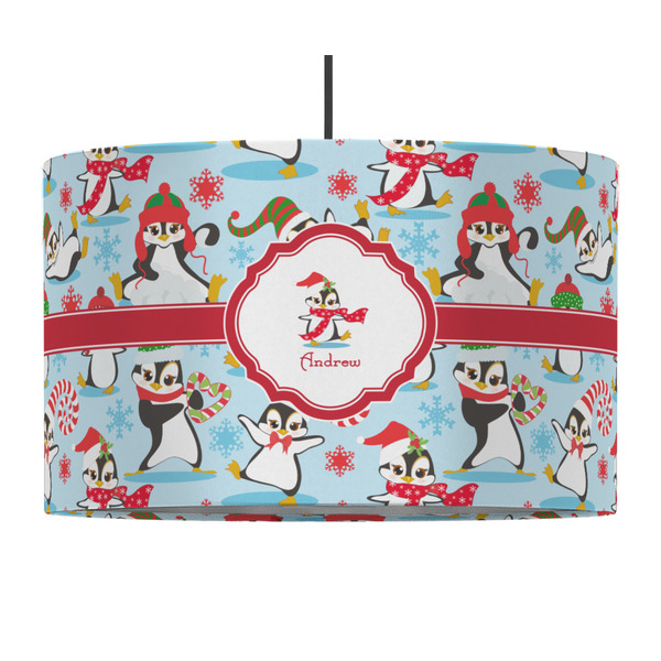 Custom Christmas Penguins 12" Drum Pendant Lamp - Fabric (Personalized)