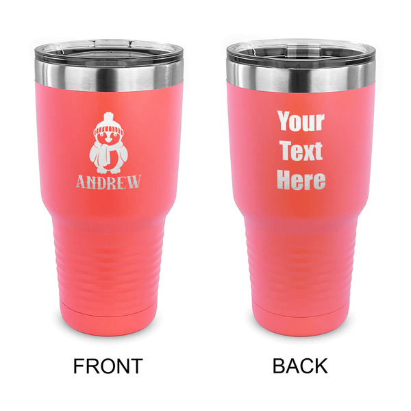 Custom Christmas Penguins 30 oz Stainless Steel Tumbler - Coral - Double Sided (Personalized)