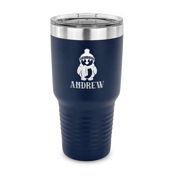 Custom Christmas Penguins 30 oz Stainless Steel Tumbler - Navy - Single Sided (Personalized)