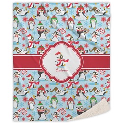 Christmas Penguins Sherpa Throw Blanket - 60"x80" (Personalized)