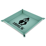 Christmas Penguins Faux Leather Dice Tray - 9" x 9"  - Teal (Personalized)