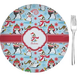 Christmas Penguins Glass Appetizer / Dessert Plate 8" (Personalized)