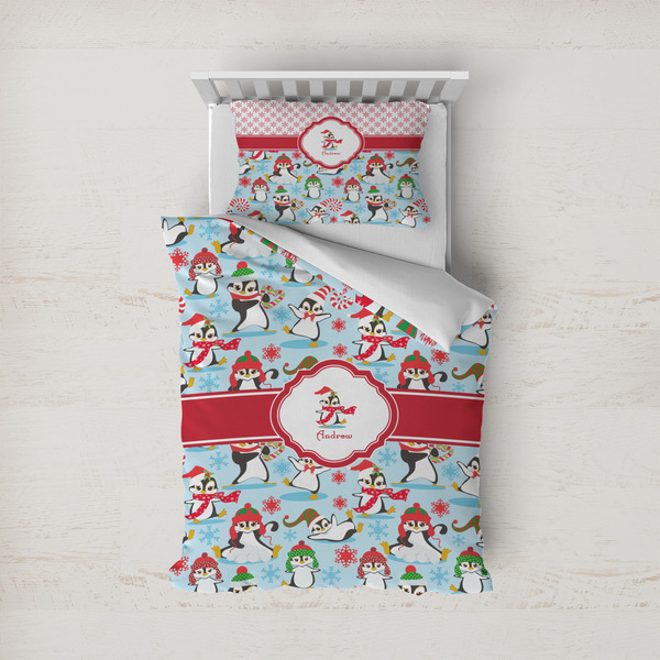 Custom Christmas Penguins Duvet Cover Set - Twin (Personalized)