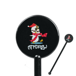 Christmas Penguins 5.5" Round Plastic Stir Sticks - Black - Double Sided (Personalized)