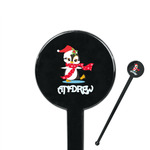 Christmas Penguins 7" Round Plastic Stir Sticks - Black - Double Sided (Personalized)