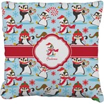 Christmas Penguins Faux-Linen Throw Pillow 20" (Personalized)