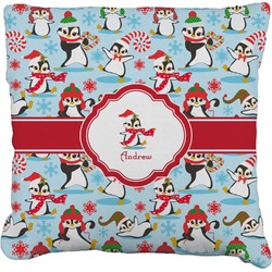 Christmas Penguins Faux-Linen Throw Pillow (Personalized)