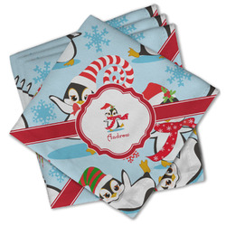Christmas Penguins Cloth Cocktail Napkins - Set of 4 w/ Name or Text