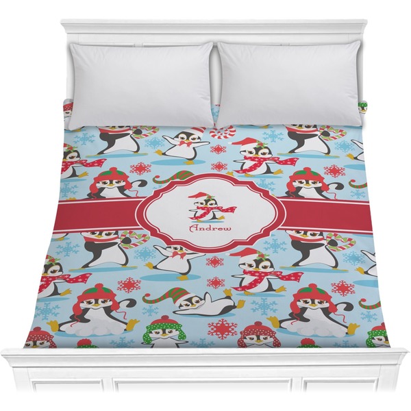 Custom Christmas Penguins Comforter - Full / Queen (Personalized)