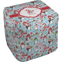 Christmas Penguins Cube Pouf Ottoman (Personalized)