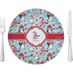 Christmas Penguins 10" Glass Lunch / Dinner Plates - Single or Set (Personalized)