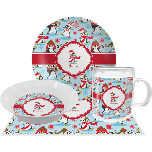 Custom Christmas Penguins Dinner Set - Single 4 Pc Setting w/ Name or Text